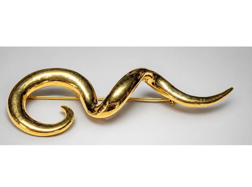 Large Napier Brooch Pin 3" Gold-tone‎ Spiral Shinyy Designer Vintage go-126